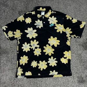Nike Men's Black and Yellow Floral Polo